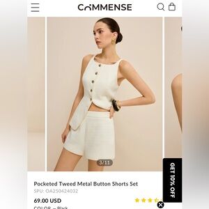 Commense Vest/short set in cream tweed. NWT size Small